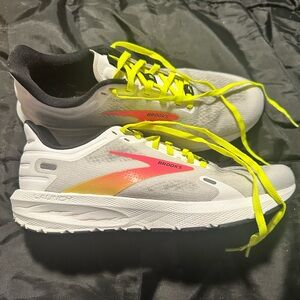 Brooks White and Neon Yellow Athletic Shoes